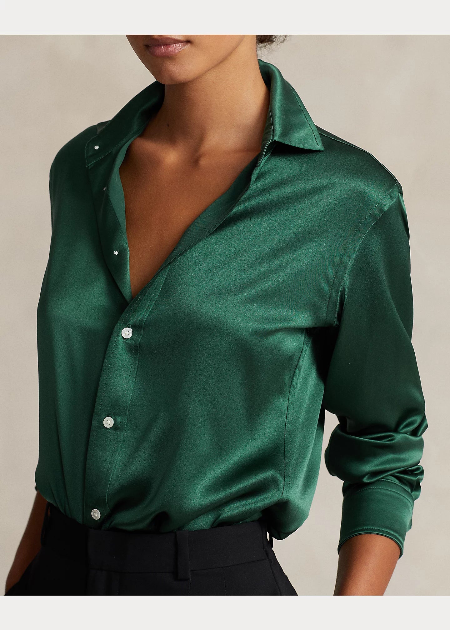 RL Classic Fit Silk Blouse- Green