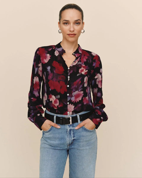 Bella Dahl Shirred Button Up- Berry Bloom Print
