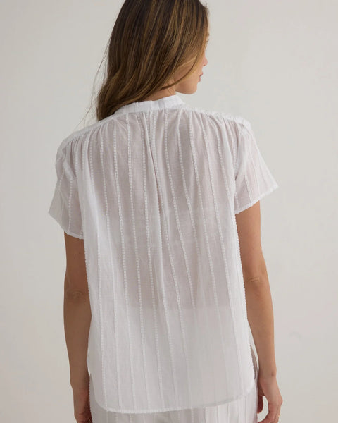 Bella Dahl Short Sleeve Shirred Top- White