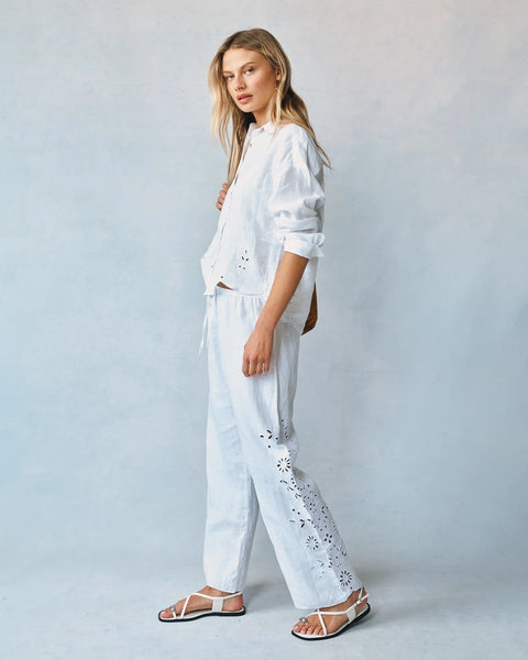 Bella Dahl Side Embroidery Beach Pant- White