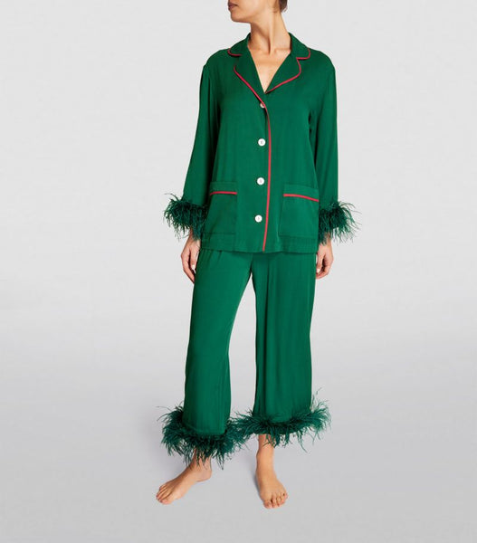Sleeper 2Pc Party Pjs Set- Pine Green W/Red Piping