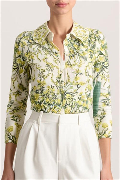 Alice & Olivia Printed Cardigan W/Collar- Fresh Air Butter