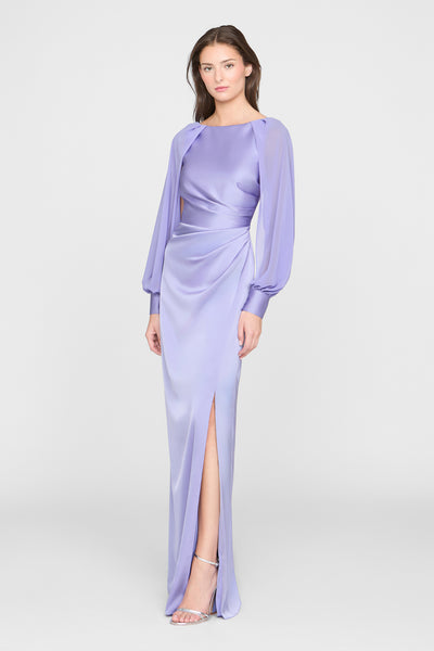 Theia Penelope Satin Column Gown- Periwinkle