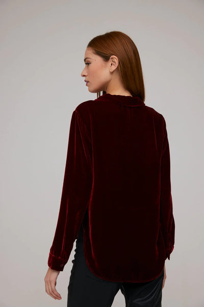 Bella Dahl Long Sleeve Velvet Shirt- Dk Burgundy