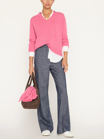 Brochu Walker V-Neck Layered Pullover- Aster Pink