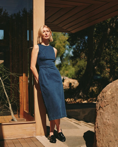 Bella Dahl Zip Back Denim Maxi Dress- Midnight Artic Wash