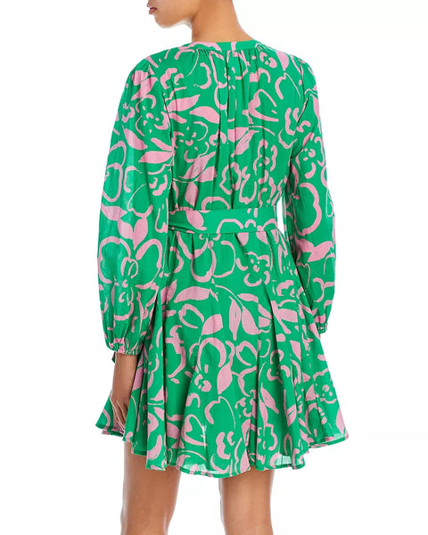 Kiki Puff Sleeve Dress- Green/Pink