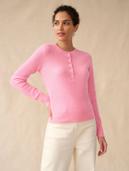 Cashmere Waffle Henley- Pink Buds