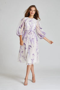 Chiffon Viole Braid Trim Dress- Ivory Lavender