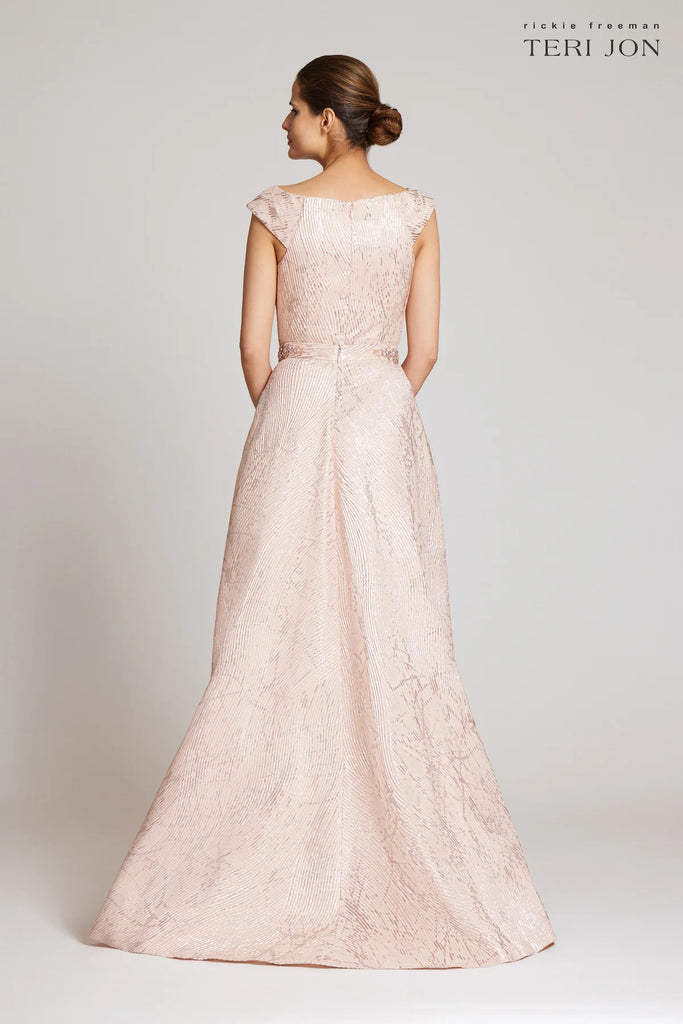 Teri Jon Metallic Ottoman Jacquard Gown- Blush By Request Teri Jon Metallic Ottoman Jacquard Gown- Blush By Request