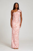 Teri Jon One Shoulder Bow Gown- Blush