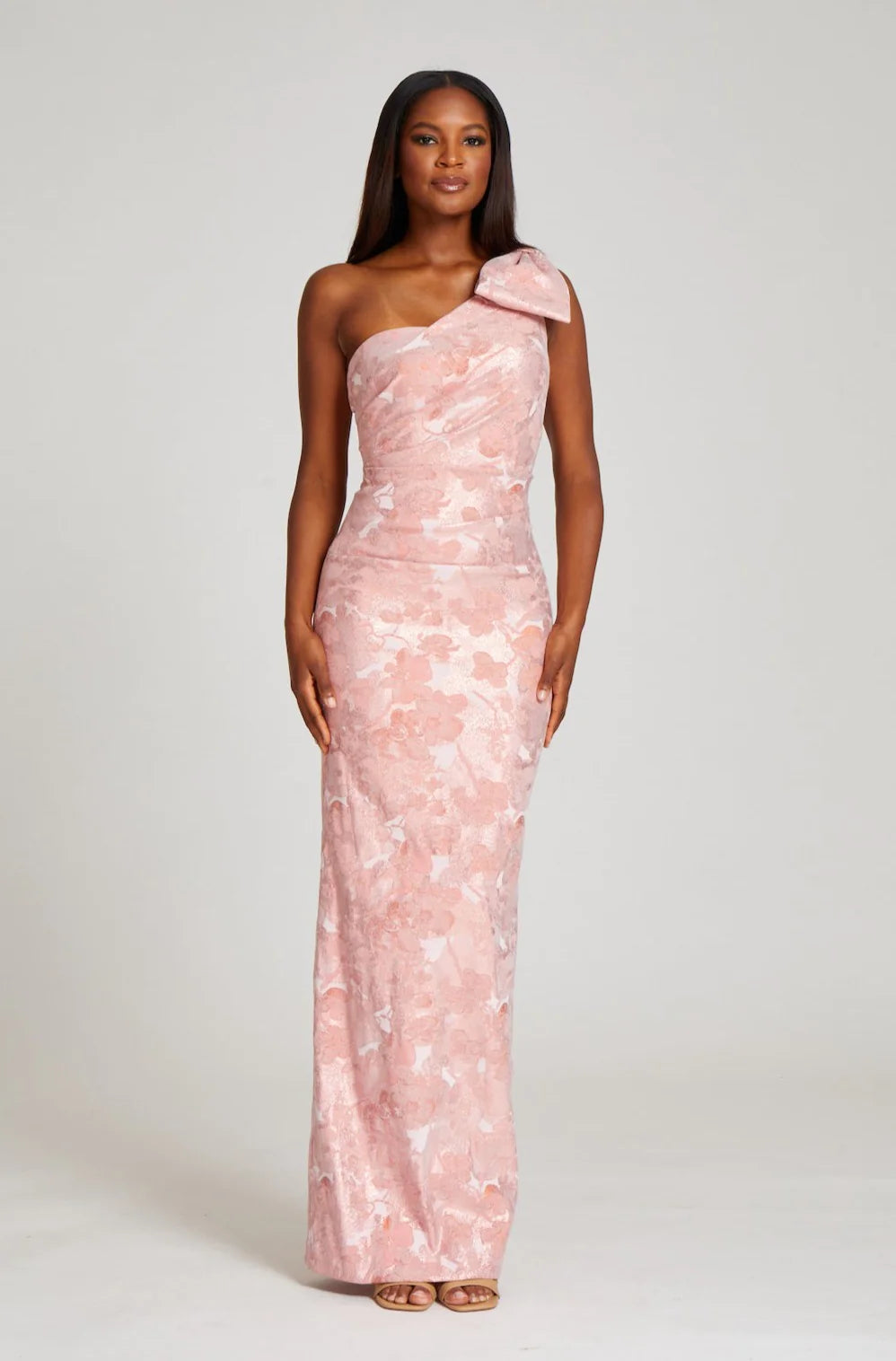 Teri Jon One Shoulder Bow Gown Blush By Request