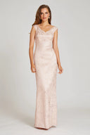 Teri Jon Metallic Ottoman Jacquard Gown- Blush