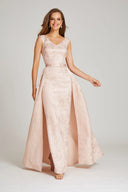 Teri Jon Metallic Ottoman Jacquard Gown- Blush