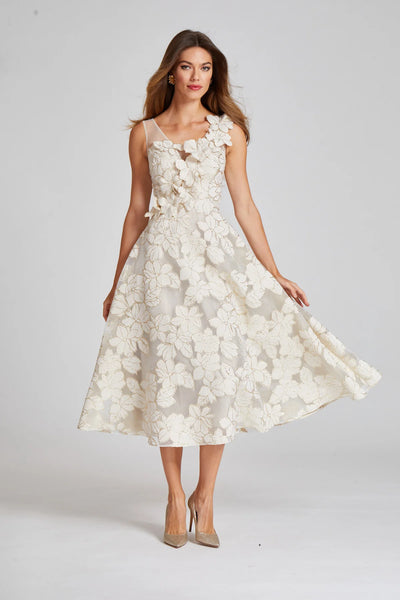 Teri Jon Burn Out Organza Flower Applique Dress