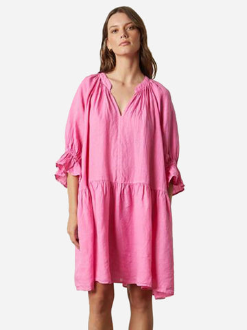 Bria Linen Dress-Flamingo