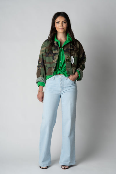 Crop Green/Blk Brocade Camo Jacket
