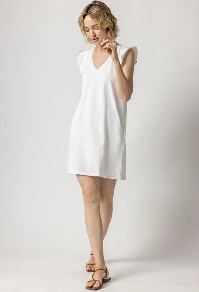 Lilla P RuffleSleeve V-Neck Dress- White