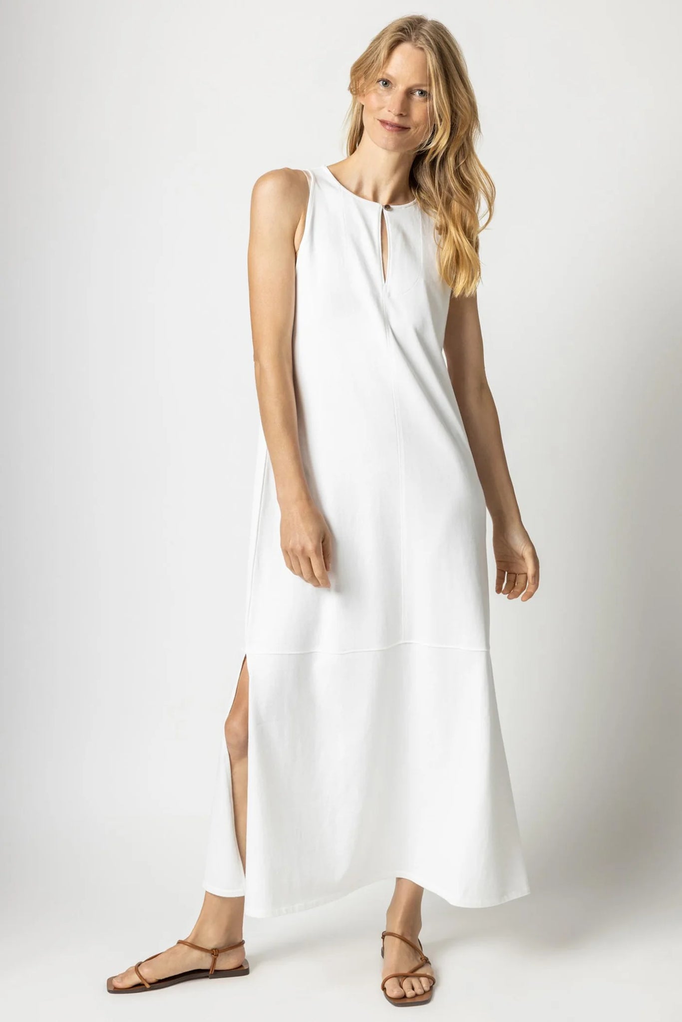 Lilla P Sleeveless Keyhole Maxi Dress- White