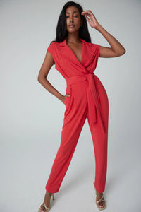 Iris Double Collar Cap Sleeve Jumpsuit Poppy Red By Request