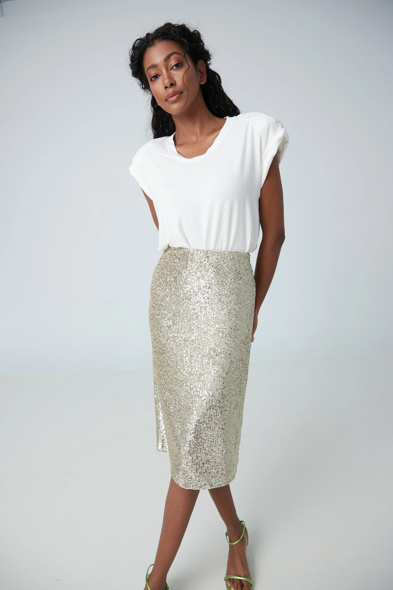 Iris Sequin Pencil Skirt- Champagne - Main Image