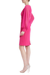 Sheer Sleeve Cocktail Dress- Pink