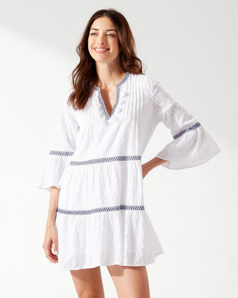 Cotton Clip Embroidered Tiered Dress