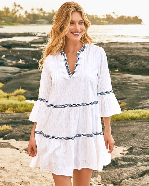 Cotton Clip Embroidered Tiered Dress