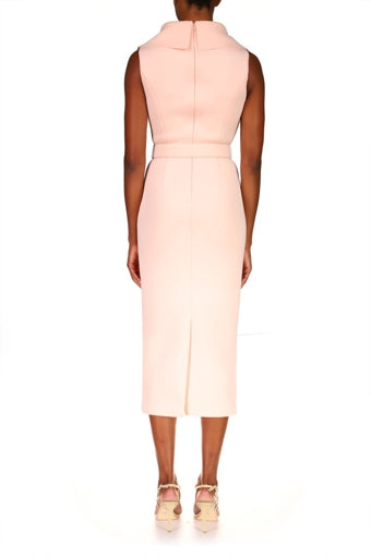 Scuba Fitted Trench Dress- Pale Pink