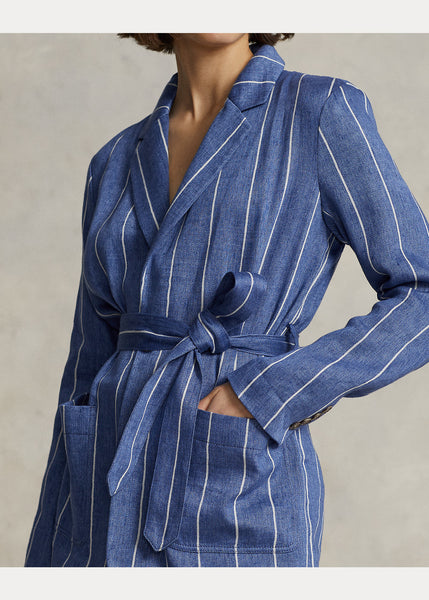 Ralph Lauren Striped Linen/Cotton Belted Blazer