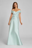 Stretch Gazar Portrait Neckline Drape Gown- Mint Green