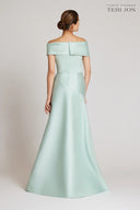 Stretch Gazar Portrait Neckline Drape Gown- Mint Green