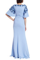 Badgley Mischka Beaded Flutter Slv Gown- Periwinkle