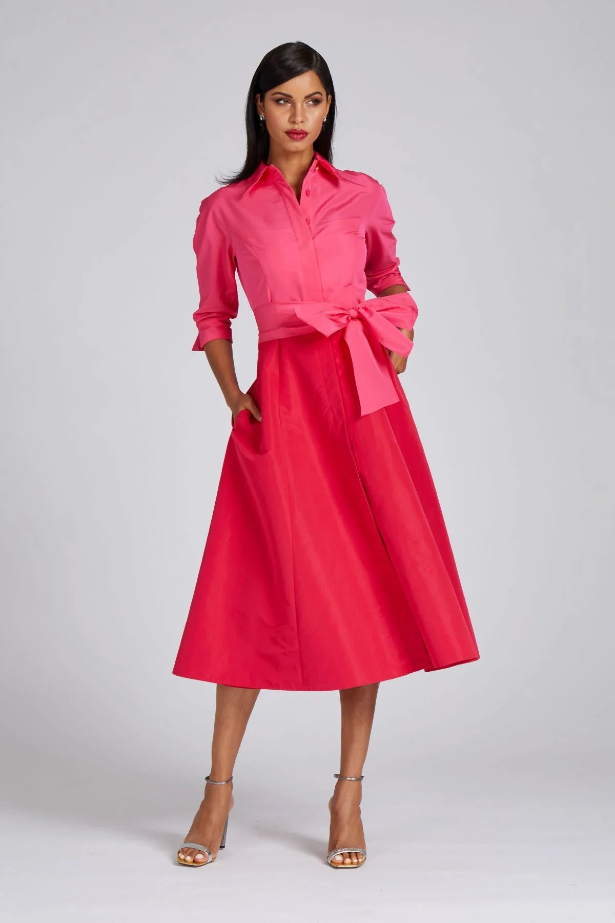 Taffeta Shirt Dress Gown With Eyelet Sleeve And Collar – Elilhaam