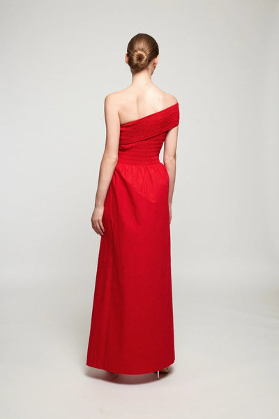 S/W/F One Shoulder Shirred Maxi Dress - Red