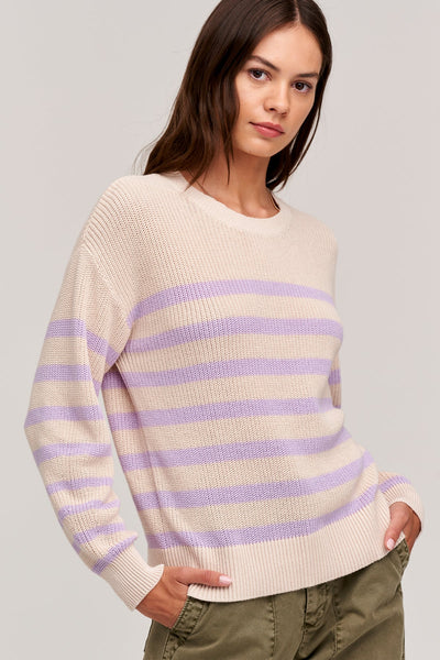 Striped Sweater- Ecru/Orchid