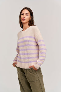 Striped Sweater- Ecru/Orchid